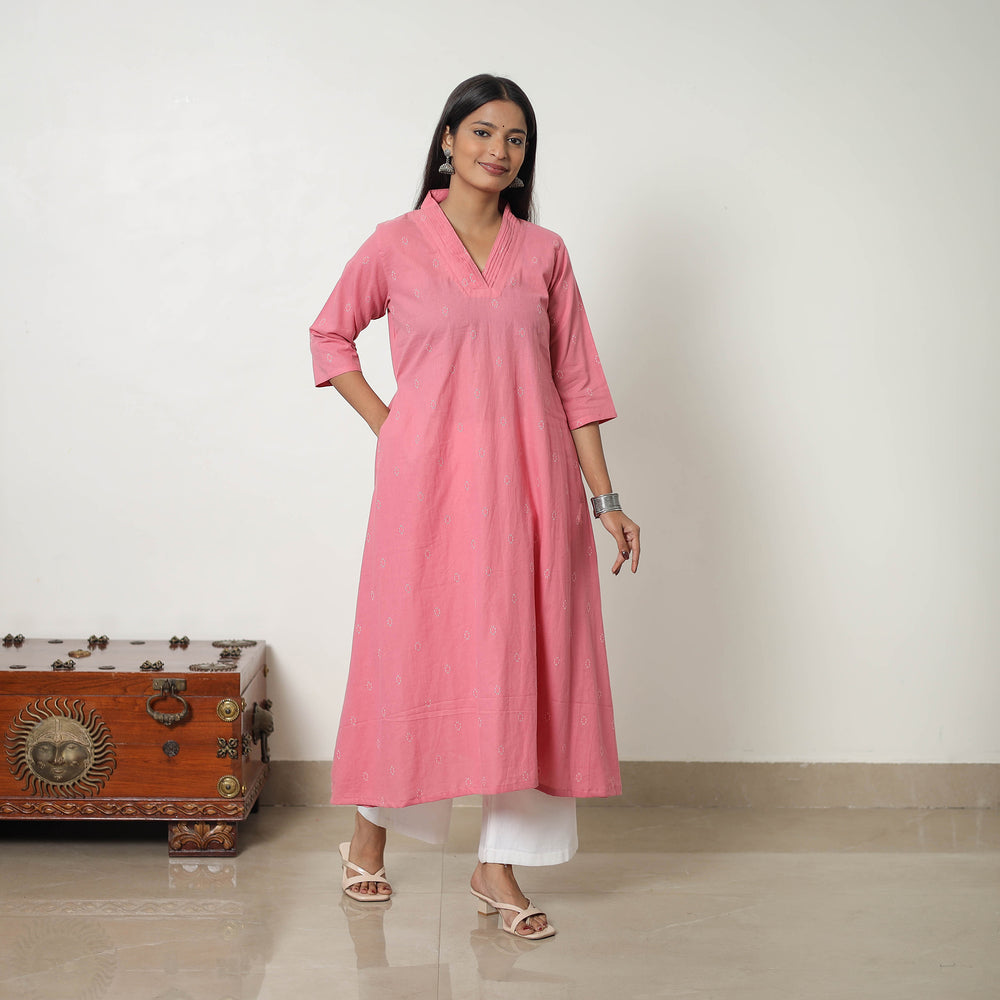 Pink - Pure Cotton Straight Jacquard Kurta 07