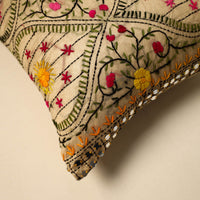 Beige - Silk Cotton Phulkari Embroidered Cushion Cover 07