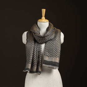 Black - Zari Chevron Pattern Fine Wool Stole for Women 32