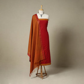 Red 3pc Cotton Unstitched Dharwad Dress Material