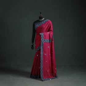Tagai & Mirror Embroidered Ajrakh Patchwork Pure Mul Cotton Saree with Blouse Piece 05