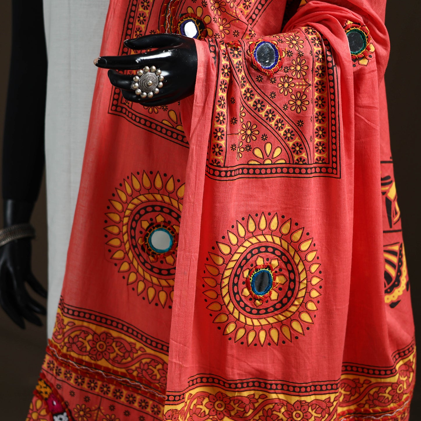Kutch Hand Embroidered Mirror Work Printed Cotton Dupatta 09