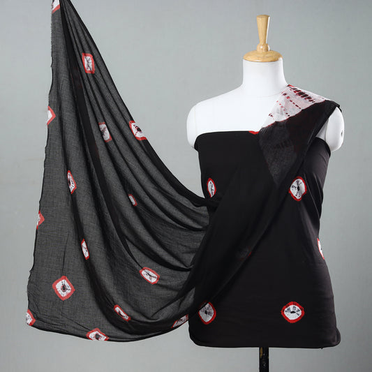 Black - 3pc Shibori Tie-Dye Mul Cotton Suit Material Set