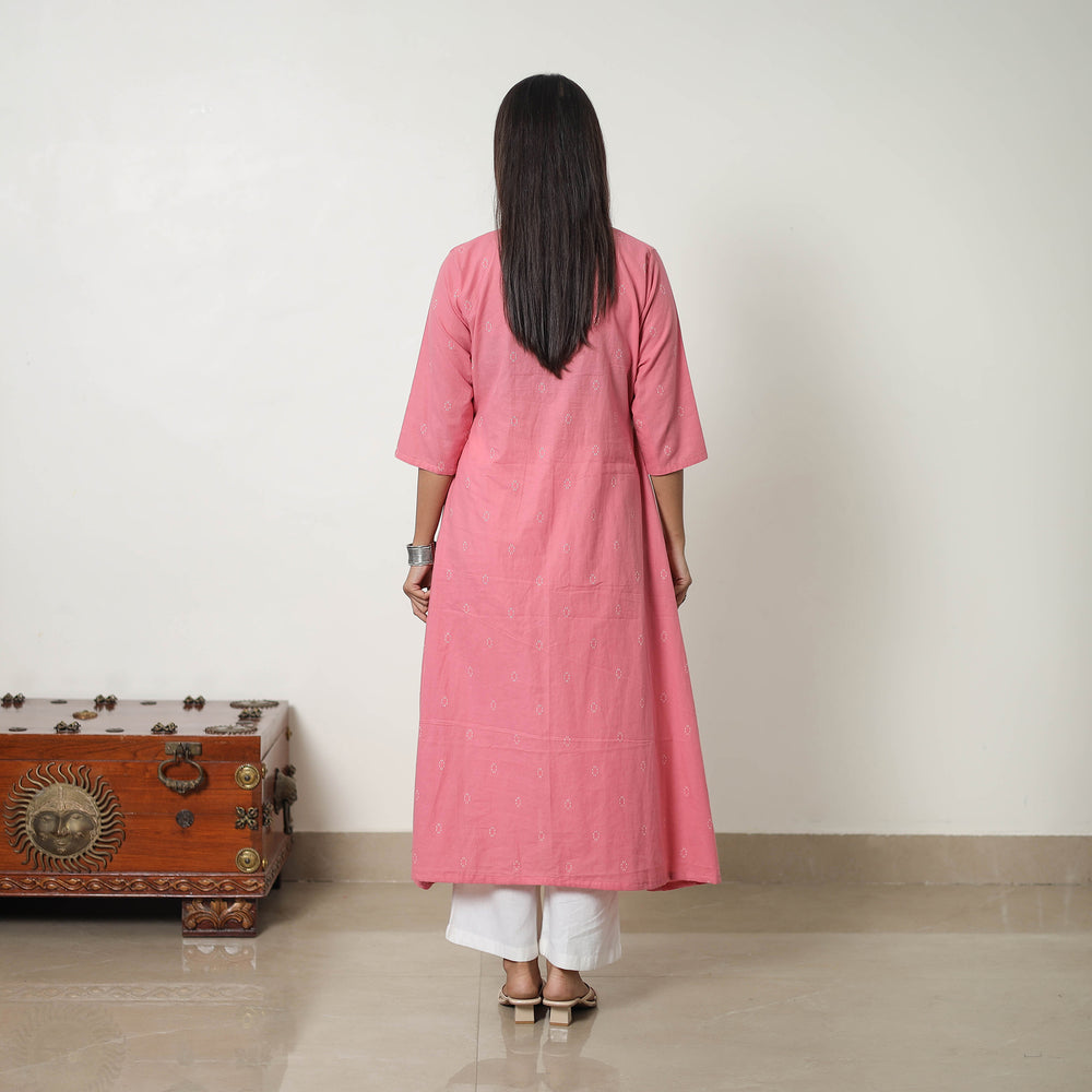 Pink - Pure Cotton Straight Jacquard Kurta 07