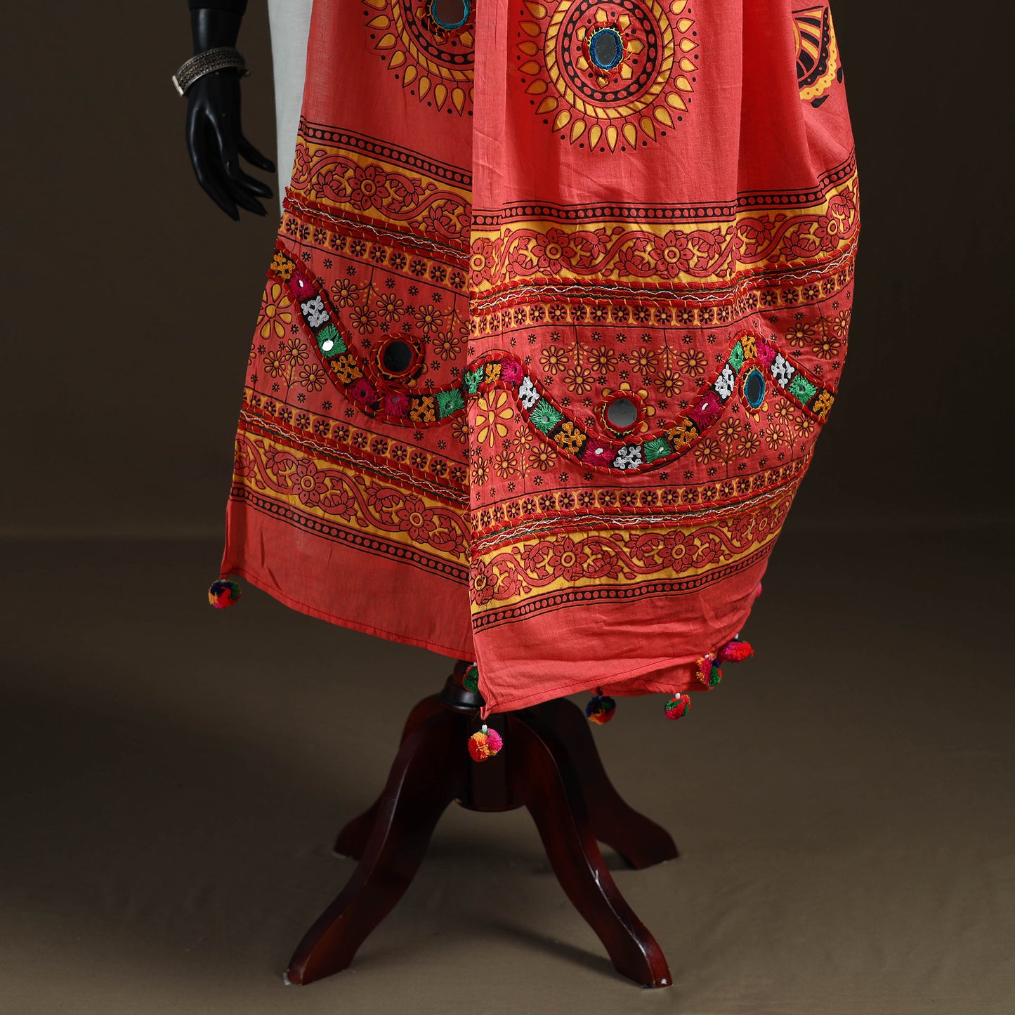 Kutch Hand Embroidered Mirror Work Printed Cotton Dupatta 09