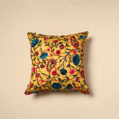 Yellow - Silk Cotton Phulkari Embroidered Cushion Cover 09