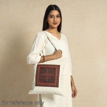 White - Kutch Neran Hand Embroidery Canvas Cotton Shoulder Bag