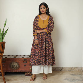 Buy Kalamkari Printed Cotton A-Line Kurta For Women