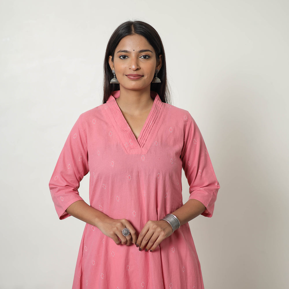 Pink - Pure Cotton Straight Jacquard Kurta 07