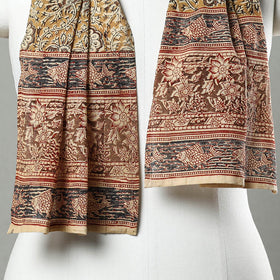 Yellow Pedana Block Print Natural Dyed Cotton Kalamkari Stole