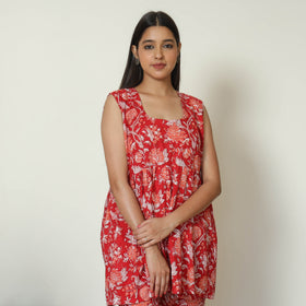 Red - Sanganeri Block Printed Cotton Night Suit Set 21