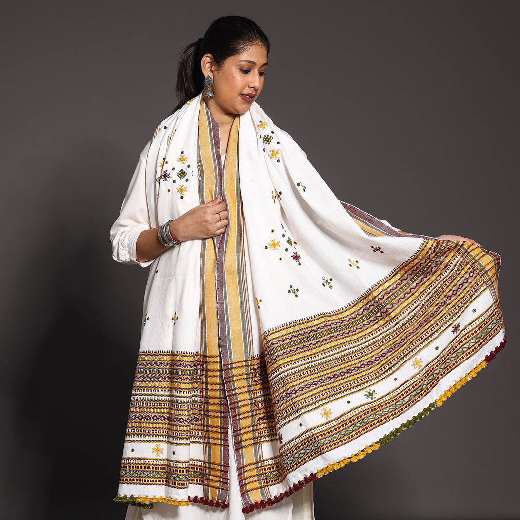 White - Kutch Handwoven Acrylic Wool Shawl 153 main image 0