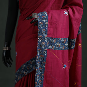 Tagai & Mirror Embroidered Ajrakh Patchwork Pure Mul Cotton Saree with Blouse Piece 05