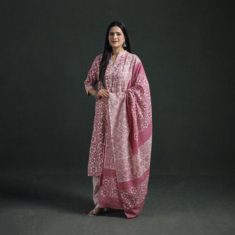 Hand Batik Print Cotton Suit Set with Dupatta for Women 07