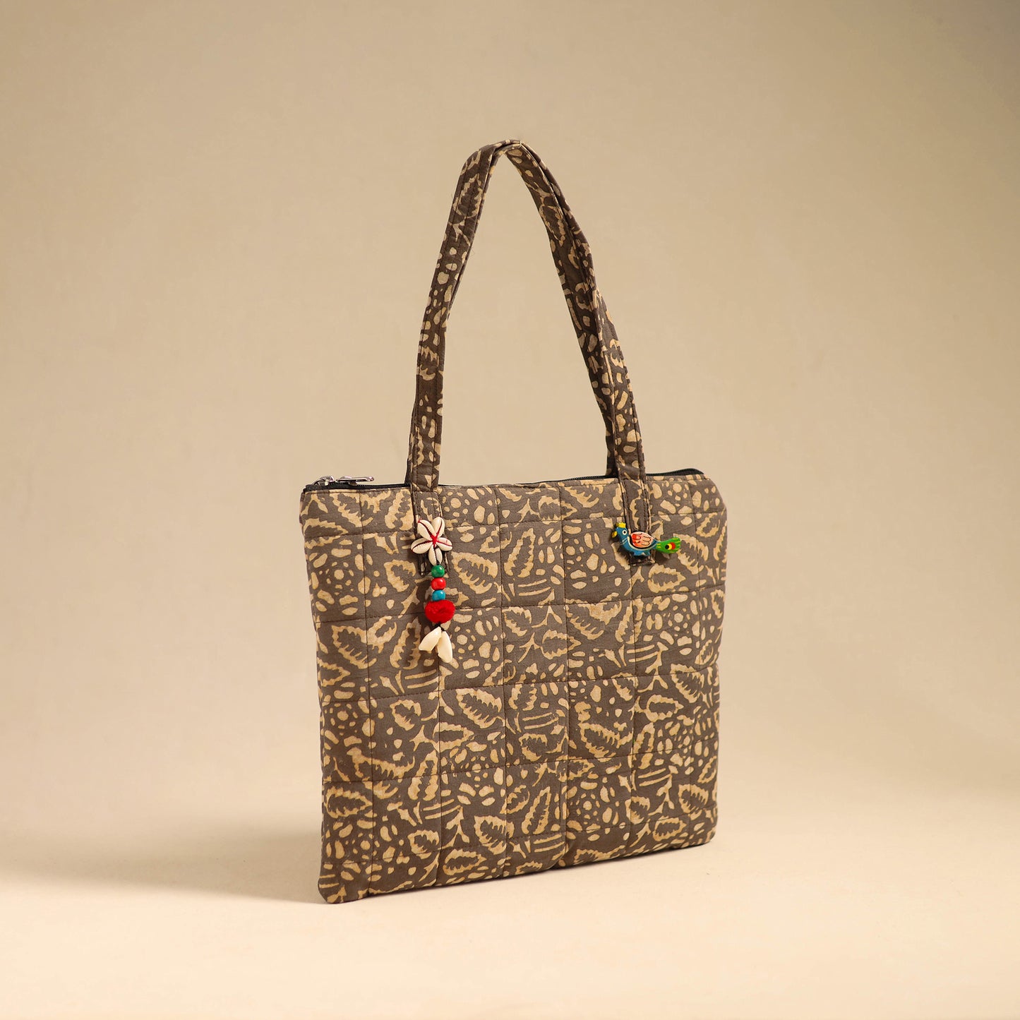 Brown Handcrafted Quilted Cotton Handbag