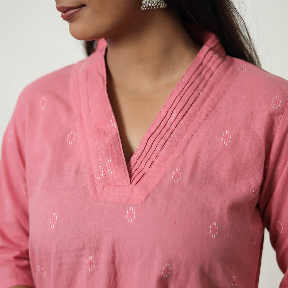 Pink - Pure Cotton Straight Jacquard Kurta 07