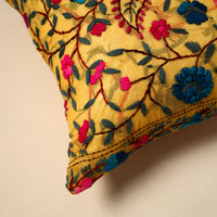 Yellow - Silk Cotton Phulkari Embroidered Cushion Cover 09