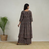 Black - Flared Cotton Block Print Kalamkari Kurta Set 03