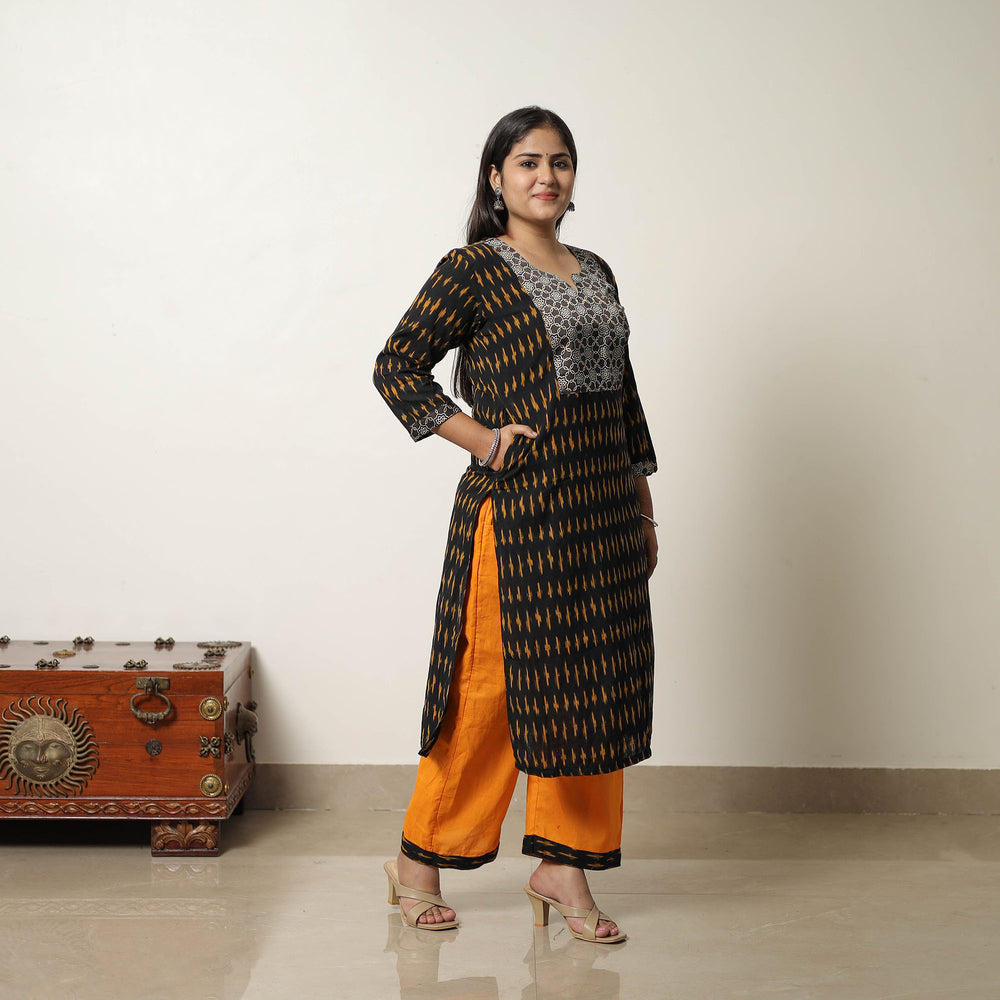 Black - Handloom Cotton Pochampally Ikat Kurta Set 01