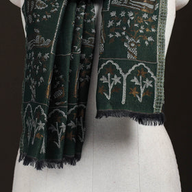 Green - Kani Weave Zari Jaal Fine Wool Stole for Women 36