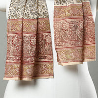 Beige - Pedana Block Print Natural Dyed Cotton Kalamkari Stole 16