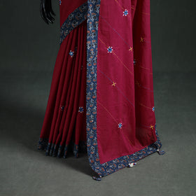 Tagai & Mirror Embroidered Ajrakh Patchwork Pure Mul Cotton Saree with Blouse Piece 05