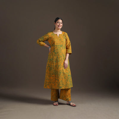 Hand Batik Print Cotton A-Line Kurta with Palazzo Set for women 01