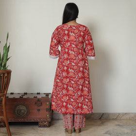 Red - Sanganeri Block Printed Cotton Kurta with Palazzo Set 12