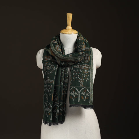 Green - Kani Weave Zari Jaal Fine Wool Stole for Women 36