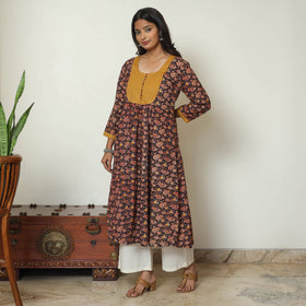 Buy Kalamkari Printed Cotton A-Line Kurta For Women