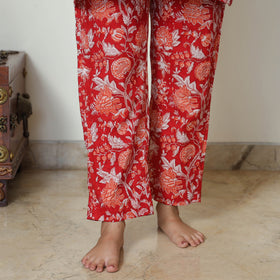 Red - Sanganeri Block Printed Cotton Night Suit Set 21