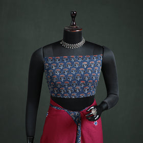 Tagai & Mirror Embroidered Ajrakh Patchwork Pure Mul Cotton Saree with Blouse Piece 05