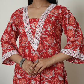 Red - Sanganeri Block Printed Cotton Kurta with Palazzo Set 12