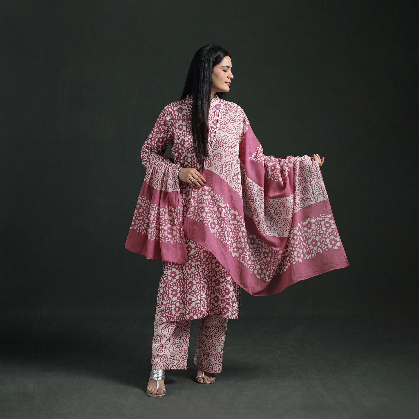 Hand Batik Print Cotton Suit Set with Dupatta for Women 07