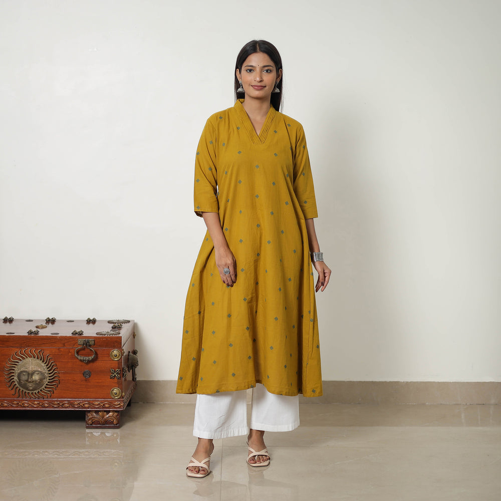 Yellow - Pure Cotton Straight Jacquard Kurta 08