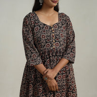 Black - Flared Cotton Block Print Kalamkari Kurta Set 03