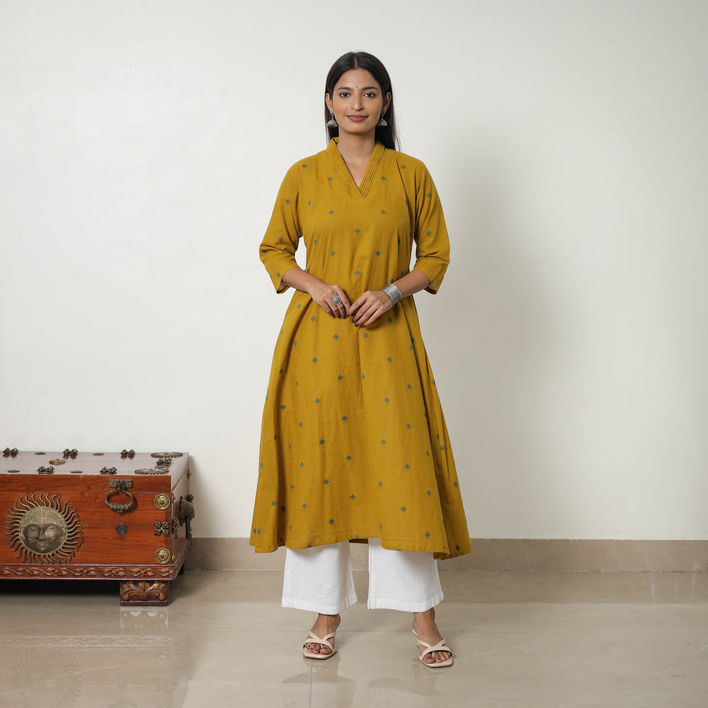 Yellow - Pure Cotton Straight Jacquard Kurta 08