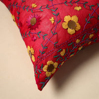 Red - Silk Cotton Phulkari Embroidered Cushion Cover 08