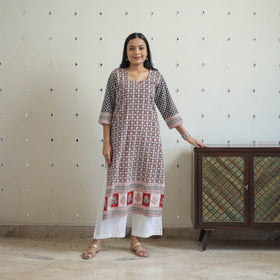 Multicolor Block Print Cotton Straight Bagh Kurta for Women