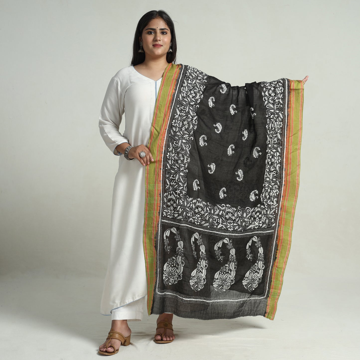 Kantha Embroidery Silk Dupatta