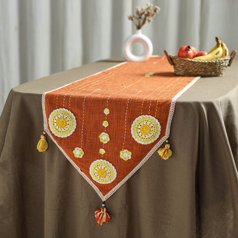 Orange - Tribal Hand Embroidered Table Runner by Kamli 20