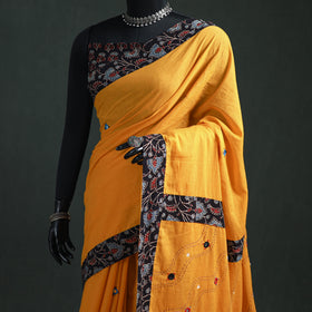 Tagai & Mirror Embroidered Ajrakh Patchwork Pure Mul Cotton Saree with Blouse Piece 06
