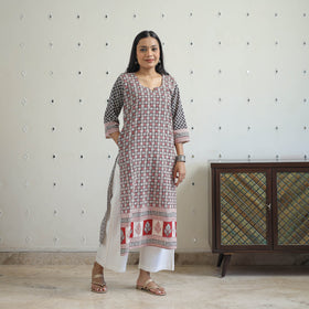 Multicolor Block Print Cotton Straight Bagh Kurta for Women