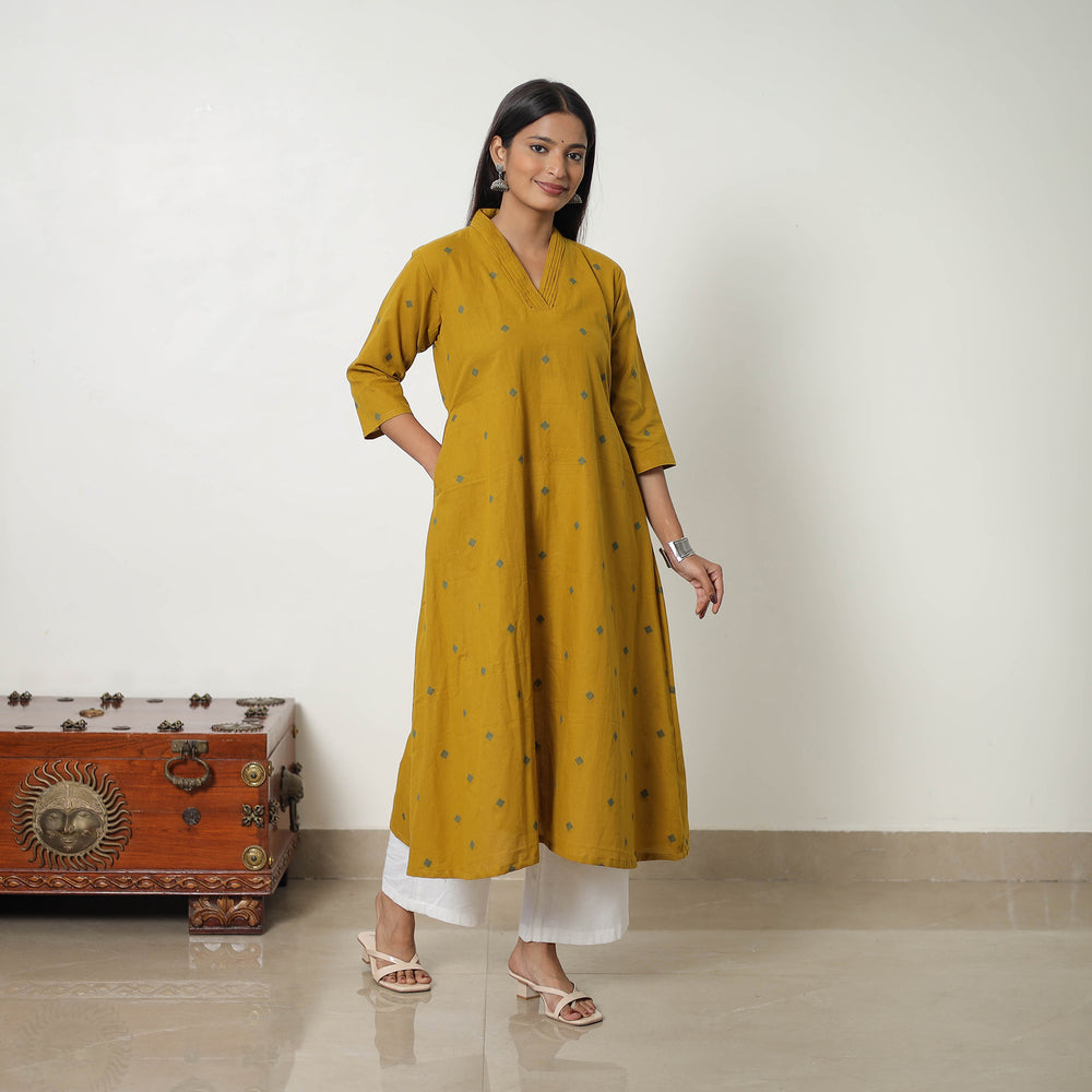 Yellow - Pure Cotton Straight Jacquard Kurta 08