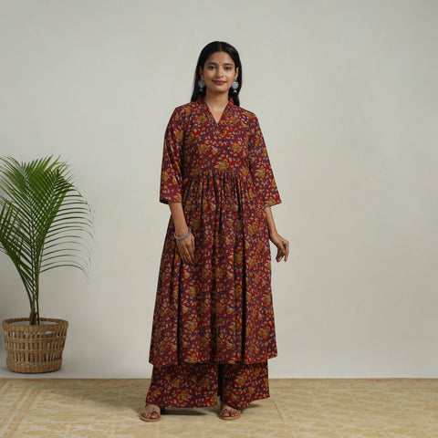 Flared Cotton Block Print Kalamkari Kurta Set 07