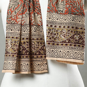 Orange Pedana Block Print Natural Dyed Cotton Kalamkari Stole