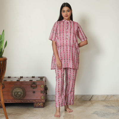 Pink - Sanganeri Block Printed Cotton Night Suit Set 02