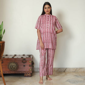 Pink - Sanganeri Block Printed Cotton Night Suit Set 02