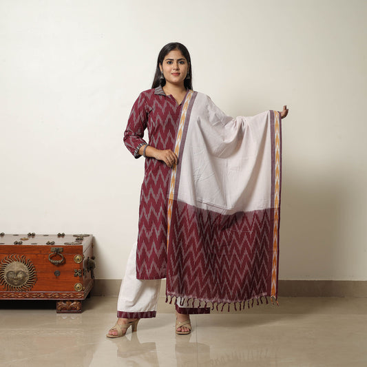 Maroon - Handloom Cotton Pochampally Ikat Kurta Set 10