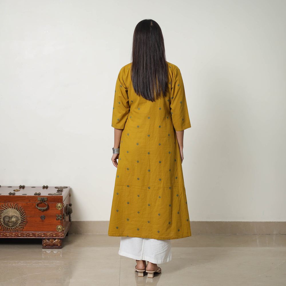 Yellow - Pure Cotton Straight Jacquard Kurta 08